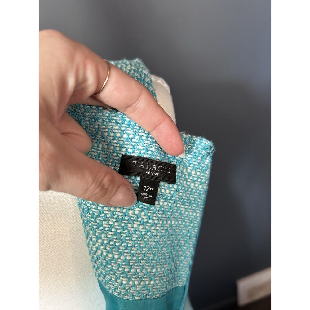 Talbots Sleeveless Dress Teal Tweed Summer Spring Coastal Preppy Classic 12P - Picture 13 of 13